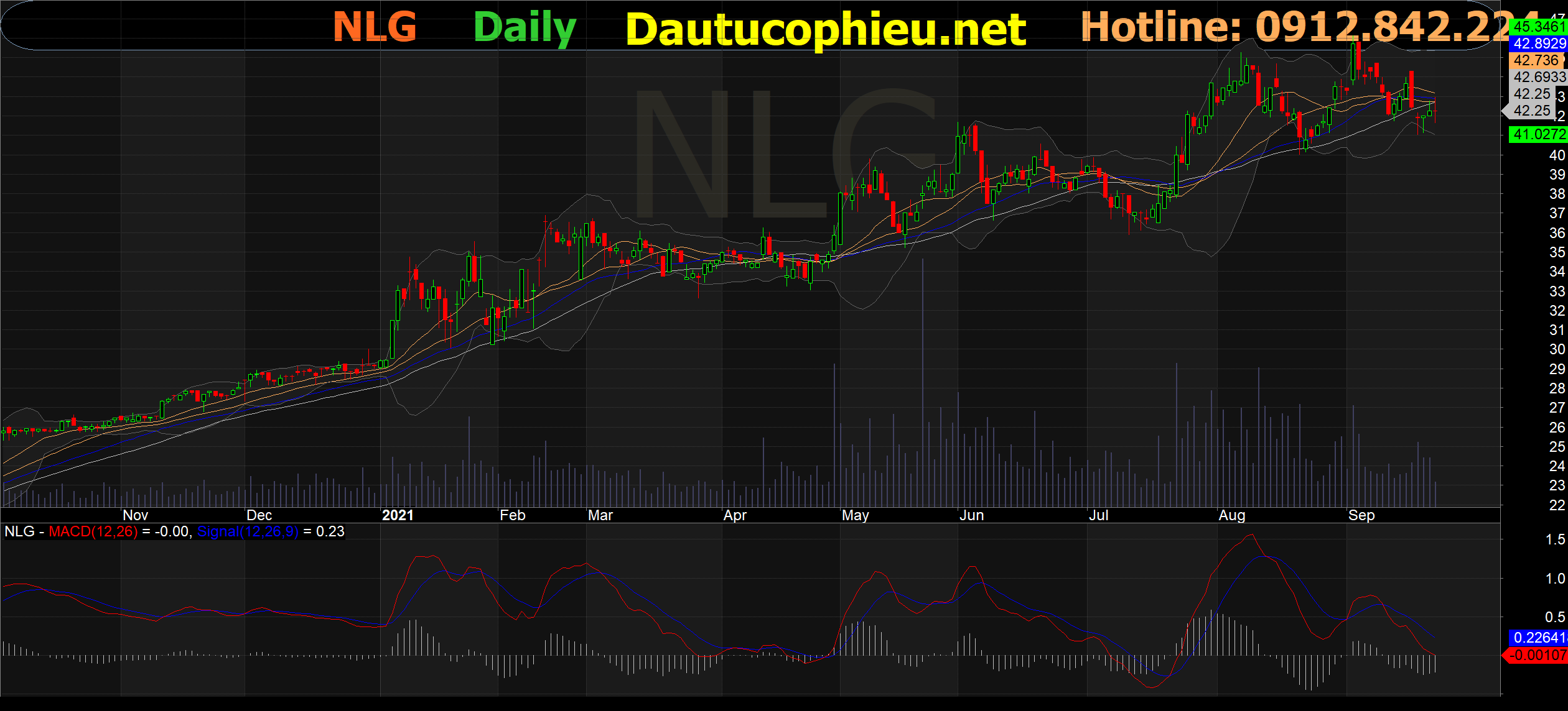 Đồ thị cổ phiếu NLG phiên giao dịch ngày 24/09/2021. Nguồn: AmiBroker