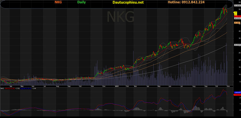 Đồ thị cổ phiếu NKG phiên giao dịch ngày 02/11/2021. Nguồn: AmiBroker