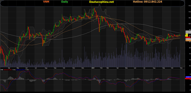 Đồ thị cổ phiếu VNM phiên giao dịch ngày 01/11/2021. Nguồn: AmiBroker