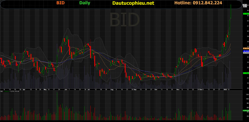 Đồ thị cổ phiếu BID  phiên giao dịch ngày 13/01/2022. Nguồn: AmiBroker